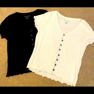 American Eagle short sleeve soft blouses - one black one white - size M